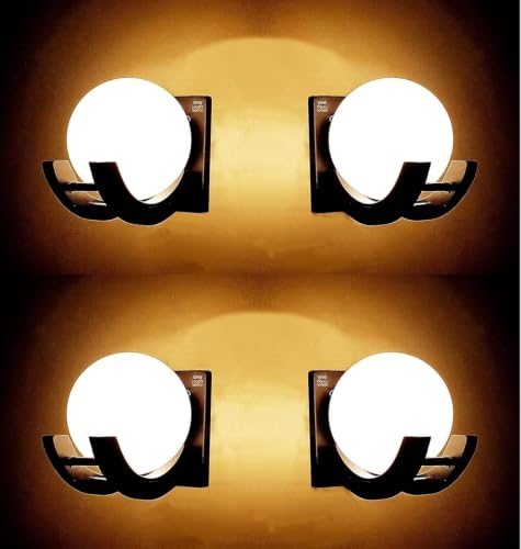 Image of GreyWings Brown Wooden Wall Light with Frosted Glass Shade, Modern Wall Mounted Lamp for Bulb Not Included, (Brown & White) Pack of 4