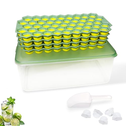 Uptwomark Small Ice Cube Tray with Lid and Storage, 4 x Silicone, Food Grade Trays for Freezer, Stackable & Easy Release, 188 Mini Ice Moulds (Green)