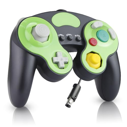 YSDZSW Upgraded Wired Controller for Wii/GameCube TURBO Game Controller Compatible with GC/Wii Games (Black-Green)