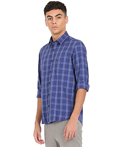 Image of Arrow Sports Checkered Twill Slim Fit Casual Shirt Blue