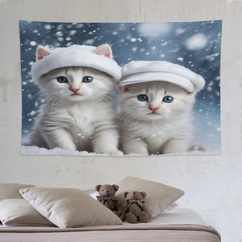 Tapisserie murale chat mignon en impression 3D grand format textile lavable pour chambre