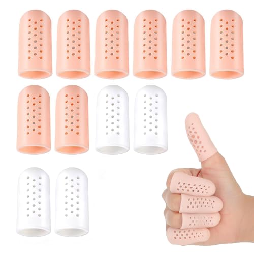 12 pezzi Proteggi Dita in Silicone, Protezioni per le Dita Traspiranti,Elasticità Gel Protezioni Per Dita, Proteggi Dita Pollici, Ideali per Casa e Lavoro(Beige + Bianco)