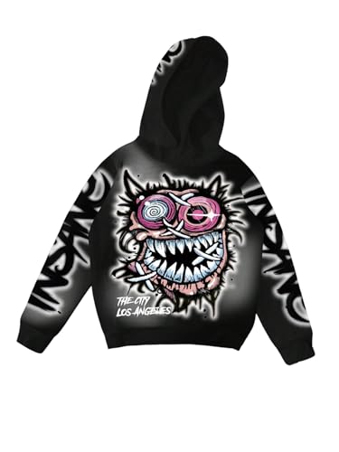 WDIRARA Men's Cartoon Graphic Hoodie Letter Print Long Sleeve Oversized Sweatshirt Hooded Pullovers Top