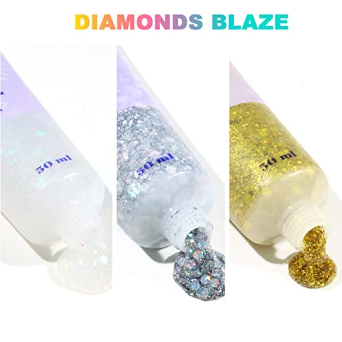 URAQT Body Glitter Gel, 3Pcs 50ml Holographic Mermaid Sequins Chunky Cosmetic Face and - Image 4
