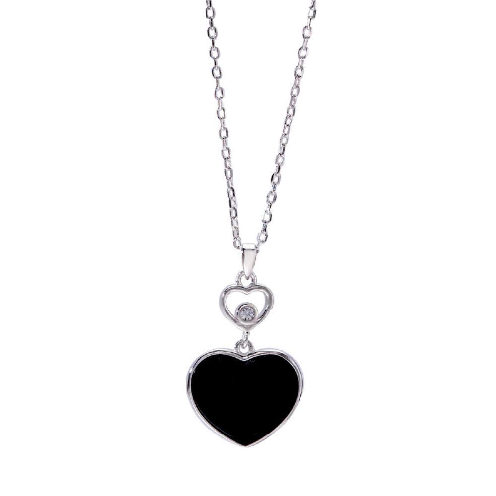 Collier argent S925 anti-ternissement : chaîne fine cœur noir chic