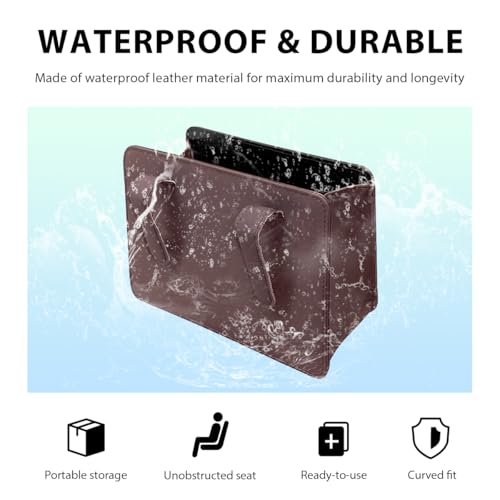 Image of Car Trash Can, Waterproof Leather Hanging Storage Container Vehicle Dustbin, Auto Foldable Mini Garbage Organizer Trash Bag for Truck SUV RV, Essential Car Accessories (Dark Brown)