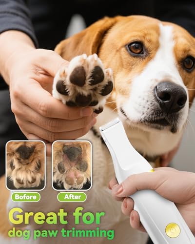 Image of unibono Dog Grooming Kit with Paw Trimmer, All-in-One Low Noise Electric Rechargeable Small Quiet Pet Clippers Foot Dog Hair Shaver with Stainless Steel Scissors and Comb for Dogs at Home