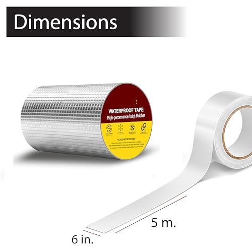 Image of Aluminium Butyl Waterproof Tape | Heavy Duty Leak Repair Sealing Tape | Self-Adhesive Roof, Pipe & Wall Crack Repair | Weatherproof & Heat Resistant (6 Inch (15CM*5M)