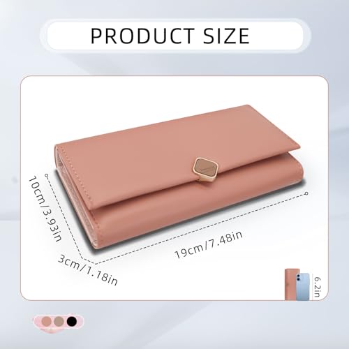 Clutch Wallet for Women, Women's Wallets with Square Snap Decoration and Zipper Coin Pocket, Credit Card Wallet for 9 Card Slots and ID Window (Black)2