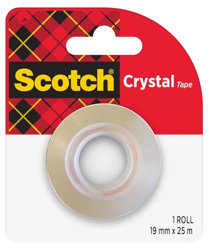 Scotch Crystal Ruban Adhésif Transparent, Recharge de 1 rouleau, 19 mm x 25 m - Ruban Adhésif Transparent à Usage Général pour l'Ecole, la Maison et le Bureau
