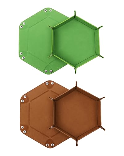 2 tavole pieghevoli a cubo su entrambi i lati, in velluto, pieghevoli, in pelle, per RPG DND Dragons Dadi (verde - marrone)