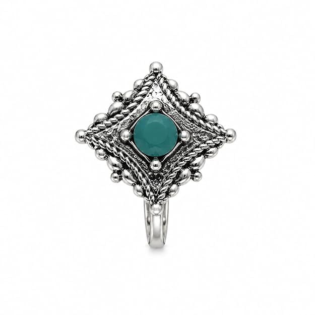 anuradha Plus Jewellery gorgeous Oxidised Silver Finishing Green Stone Stud Diamond Shape Nose Pin | Ring | Without Piercing | Adjustable | Nose Ring | Nathiya | Nathani | For Festival | Navratri | For Women & Girls-picture-10