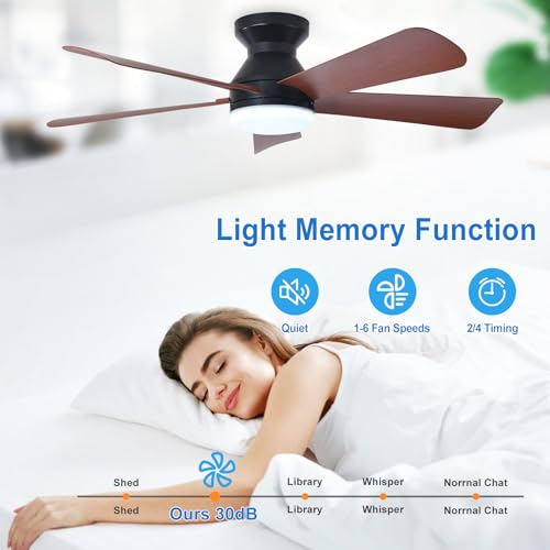 Image of Depuley 42-Inch Ceiling Fans with Light: Walnut 5 Blade Low Profile Ceiling Fan for Kitchen Bedroom - Flush Mount Ceiling Fan for Indoor /Outdoor with Remote Control Reversible Timer - 2 Packs