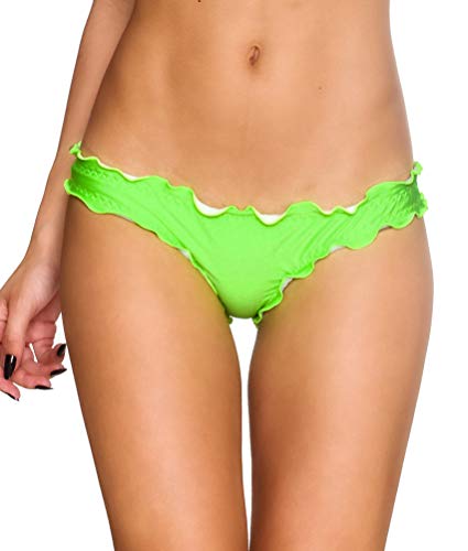 Wavy Ruffle and Ruched Back Bikini Swim Bottom Women's Sexy Swimsuit Beachwear Brazilian Cut Made in USA by Coqueta Swimwear