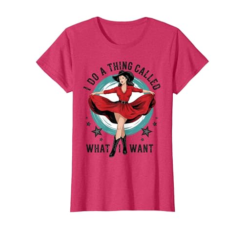 I do a Thing Called What I Want Retro Cowboy Western Girls T-Shirt, Women, Red Heather, X-Small