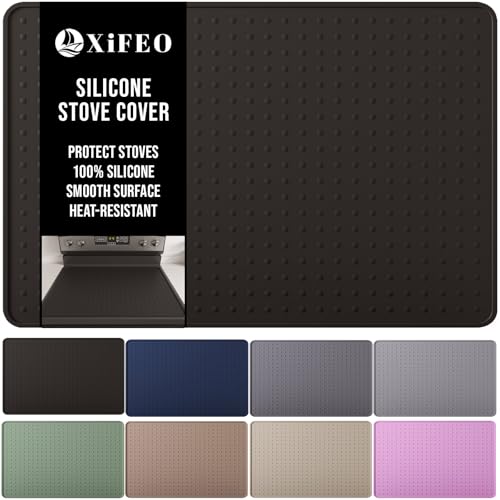 XiFEO Silicone Stove Top Cover for Electric Stove, Glass Stove Top Cover Protector, Flat Top Range Cover – Double as Dish Drying Mat, Coffee Bar Mat, Kitchen Stove Accessories, 28 x 20 in, Black