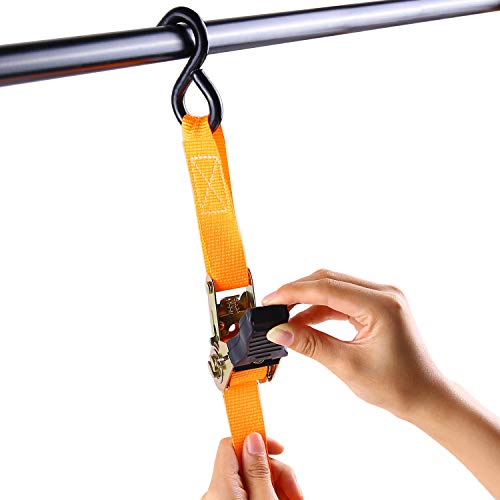 Ratchet Tie Down Strap 8-Pack 15 Ft - 500 Lbs Load Cap With 1500 Lbs Breaking Limit, Ohuhu Ratchet Tie Downs Logistic Cargo Straps For Moving Appliances, Motorcycle, Orange #TOP4