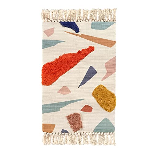 Livebox Cute Bathroom Rug 2' X3' Small Multi-Color Block Kids Area Rug With Tassel Hand Woven Cotton Tufted Indoor Rugs For Bedroom Kitchen Entryway Laundry Wall Hanging #TOP6