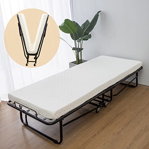 Leisuit Rollaway Bed Guest Cot Frames with Wheels Fold Out Bed Portable Folding Bed Frame with