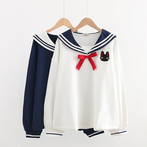 CORIRESHA Girls Japanese Cute Cat Blouse Sailor Collar Long Sleeve Striped Bow Preppy Shirt4