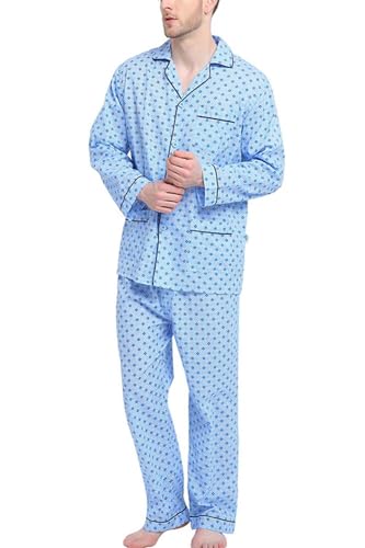 Image of GLOBAL Mens Pajamas Set, 100% Cotton Woven Drawstring Sleepwear Set with Top and Pants /Bottoms