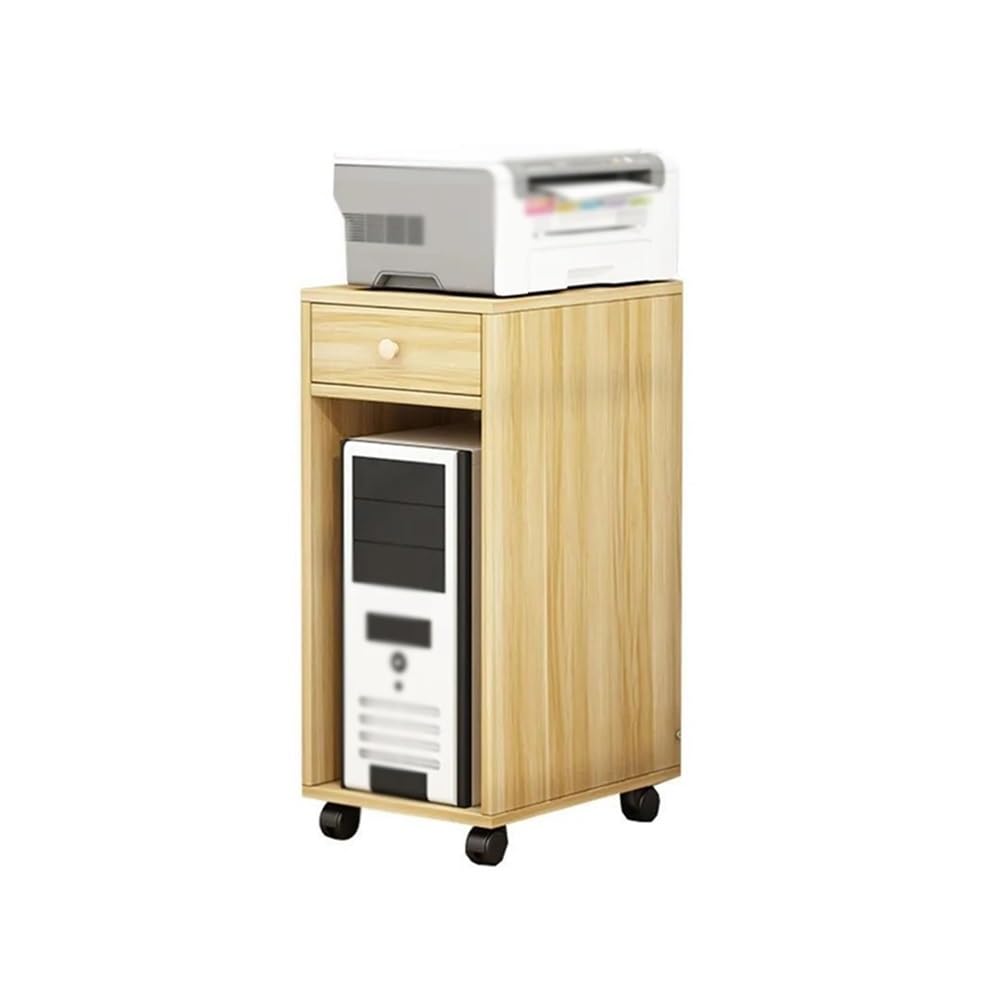 Soporte de CPU de 2 niveles con ruedas, soporte de torre de PC móvil para oficina en casa, carrito de impresora rodante, soporte de CPU con acabado natural para computadoras e impresoras