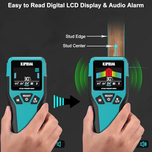 Kiprim Stud Finder Wall Scanner with LCD Display, 5-in-1 Electronic Stud Sensor for Wood, Metal, AC Live Wire Detection, 3 Depth Modes, Beep Warning, Wall Detector Tool WS01