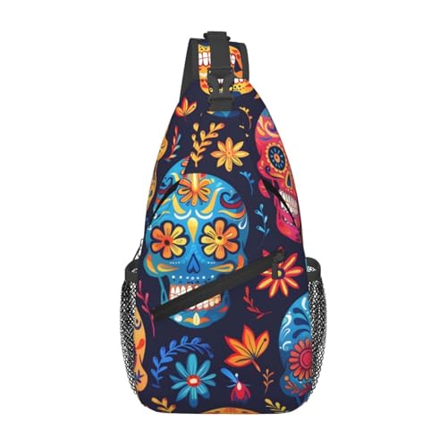 Morral cruzado unisex patrón calavera colorida ligero miniatura 1