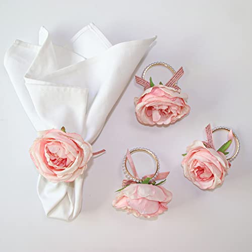 Getfitsoo Lot de 6 ronds de serviette de table rustiques en forme de fleur pour la Saint-Valentin, mariage, dîner, fête, décoration de table (rose rose) Cover