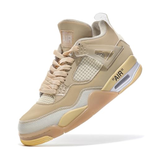 TBJ Air 4 Retro Sportschuhe Herren Damen | Skateboarding & Basketballschuhe | Bequeme Turnschuhe mit Hohem Komfor Beige Gelb EU41