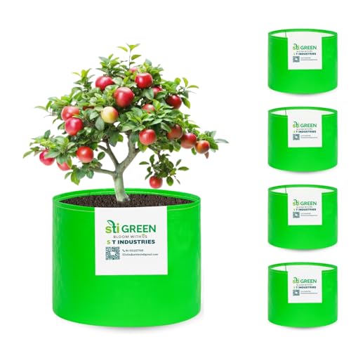 Image of HDPE Grow Bags for Plants 18X24 Inch (Pack of 5) | 260 GSM Heavy Duty UV-Protected Round Green Colour Plant Bags for Terrace and Vegetable Gardening | Strong & Reusable|