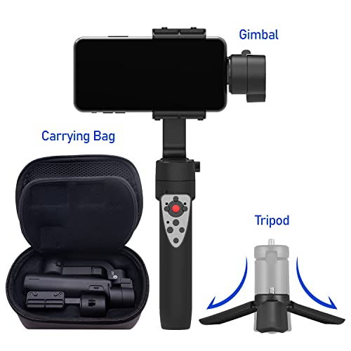 3-Axis Mini Handheld Gimbal Stabilizer For Ios & Android - Foldable Pocket Gimbal Bundle- Live Video & Youtube Vlogging Smartphone Steadicam With Grip - Bluetooth Compatible, Black, Igf-808 #TOP3