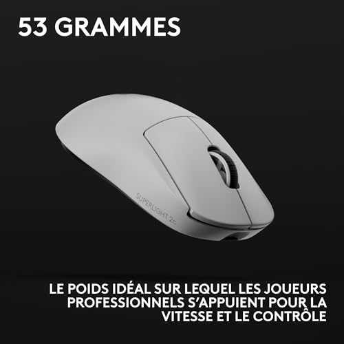 Logitech G Pro X Superlight 2c, Souris de Gaming sans Fil, Souris Pro-Grade compacte 53 g avec 5 Boutons programmables, USB-C, capteur 44K PPP, taux d’Interrogation Jusqu’à 8 kHz, PC/Mac - Noir
