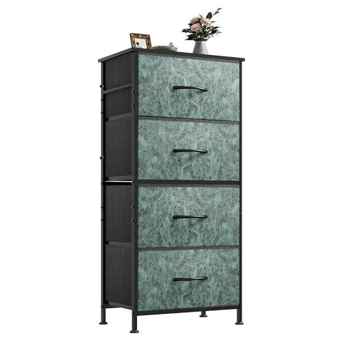 Image of WLIVE Dresser with 4 Drawers, Storage Tower, Organizer Unit, Fabric Dresser for Bedroom, Hallway, Entryway, Closets, Sturdy Steel Frame, Wood Top, Easy Pull Handle, Vintage Green