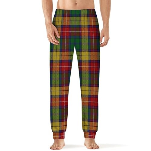 Dyale Old Scotsman Clan Buchanan Tartan Plaid Comfortable Soft Men's Long And Fashionable Sleeping Pants for Home Use L