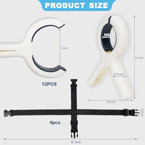 Pool Cover Clips Holder Kit - 12pcs Large Pool Clamps & 4 Side Organizer Straps for Above Ground Pools, 5.1\" Heavy-Duty Winter Windproof Clip & Adjustable Side Holders for Outdoor Swimming Pool Cover
