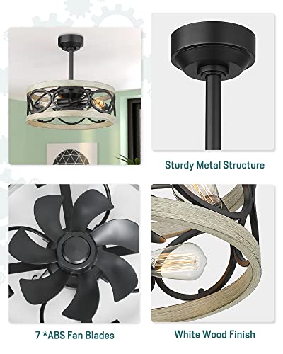 Melkelen Farmhouse Ceiling Fans, 52 Inch Ceiling Fans with Lights and Remote Control, Rustic Barnwood Blades, Industrial Cage Light, Matte Black (MKC02-WW) - Image 3