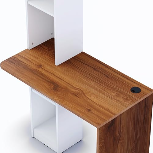 Image of Studio Kook Champion Engineered Wood Study Table with Storage, Matte Finish, 5 Shelves (Moonshine White Amber Walnut)