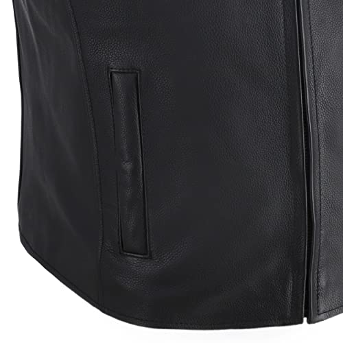 True Element Mens Single Back Panel Leather Motorcycle Club Style Vest W/Concealed Carry Pockets (Black, Size 2Xl) #TOP5