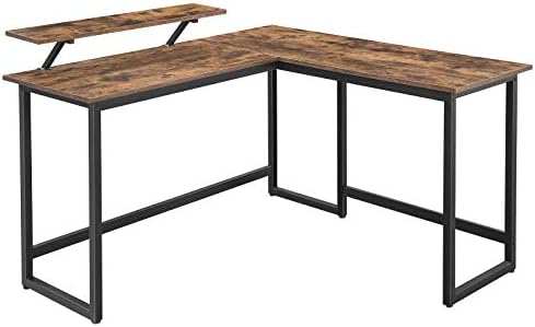 VASAGLE L-Shaped Desk with Screen Stand for Studying, Gaming, Working, Space-Saving, Adjustable Legs, Metal Frame, Easy Assembly, Rustic Brown LWD56X 140 x 130 x 76/91.5 cm