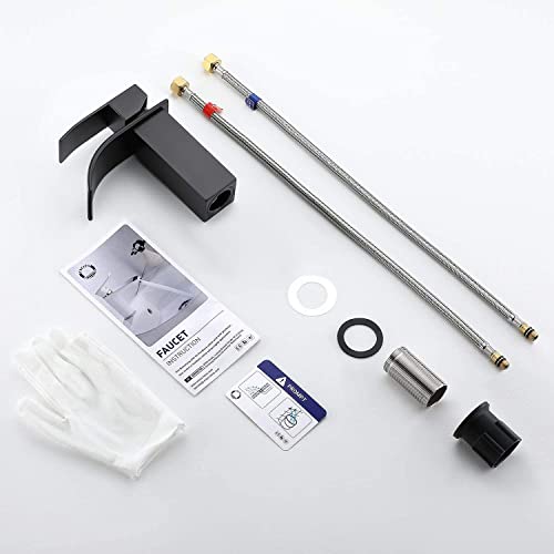 Wasserhahn Bad Schwarz Waschtischarmatur Schwarz - Cecipa Wascharmatur Bad Schwarz aus Edelstahl - Mischbatterie Waschbecken Einhebel Waschtischarmatur Wasserfall - Ares H102B (Kurz)