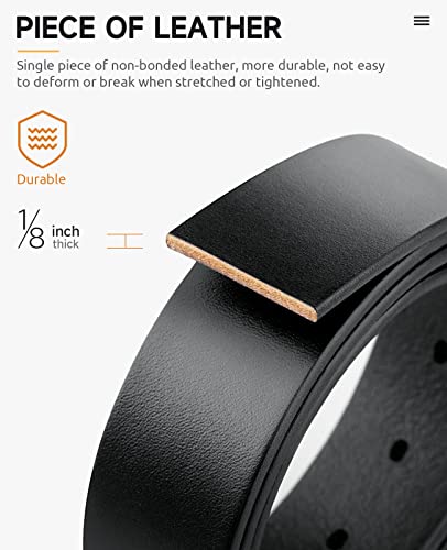 Buffway Mens Belt Full Grain Genuine Leather Belts For Men Casual Jeans Or Dress With Gift Box 1 3/8”Wide Size 40” - Black #TOP3