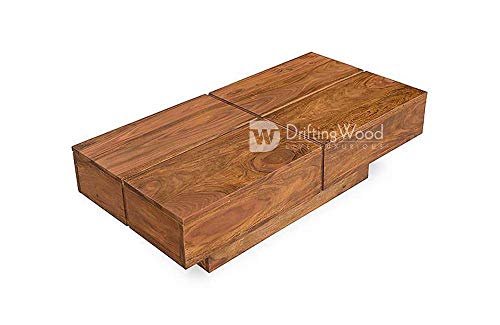 Image of DRIFTINGWOOD Sheesham Wood Tv Stand /Coffee Table for Living Room | with 2 Drawers and Storage | Natural Honey Finish