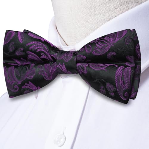 Image of Dubulle Mens Paisley Striped Bowtie Set Pre-tied Bowtie for Men and Pocket Square Set Wedding Business