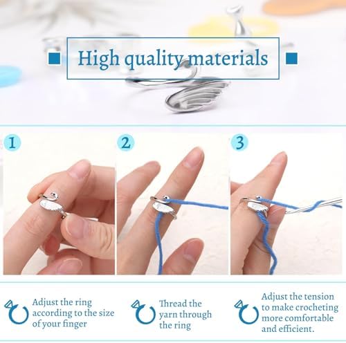 FOUSNOW 11 Pcs Crochet Ring, Adjustable Knitting Tension Rings, Finger Loop Yarn Rings Crochet Ring for Finger, Cat Guide Knitting Thimble, Faster Knitting Accessories for Mother Grandma - 3