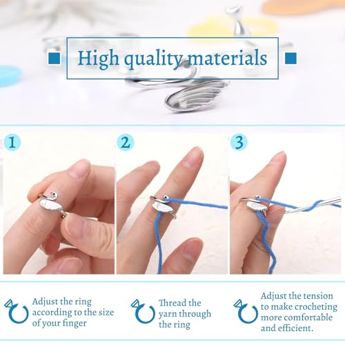 image for FOUSNOW 11 Pcs Crochet Ring, Adjustable Knitting Tension Rings, Finger