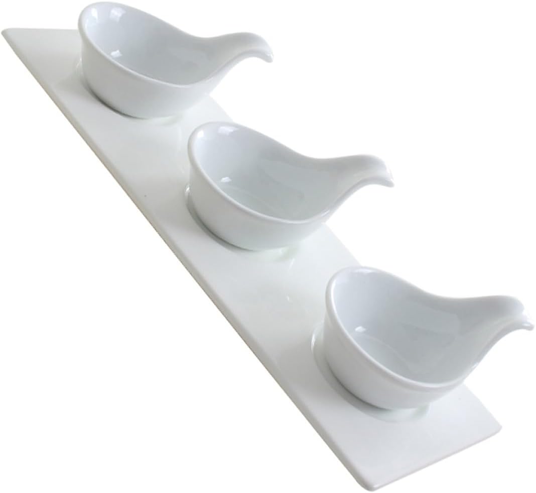 Angoily Ceramic Caviar Spoons and Sauce Dishes Set, Large Handle Saucier Spoons with Appetizer Plates for Kitchen and Dining, 4pcs Ceramic Condiment Serving Set for Entertaining