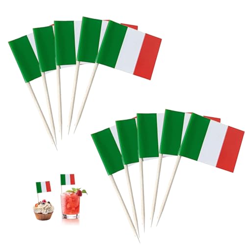Lot de 100 décorations italiennes, décoration italienne, drapeau italien, cure-dents avec drapeaux (italien)