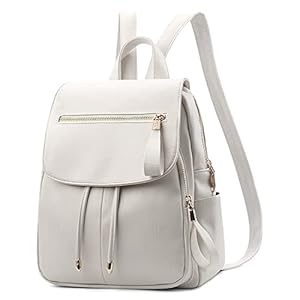 DIRRONA Rucksack Damen Beiläufig Diebstahlschutz Daypack Reise Wasserdicht Rucksack Schule Büro Geschäftsreise PU Leder Mittel Damen Rucksack Weiß