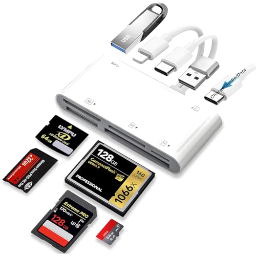 Image of Verilux 9 in 1 SD Card Reader for iPhone /iPad, CF /SD /MicroSD /MS /XD Card Reader & USB OTG Adapter with USB 3.0 /Type C /Lighting Connector for iPhone 17 /16 /15 /14, Galaxy S25 /S24 /S23, iPad, MacBook
